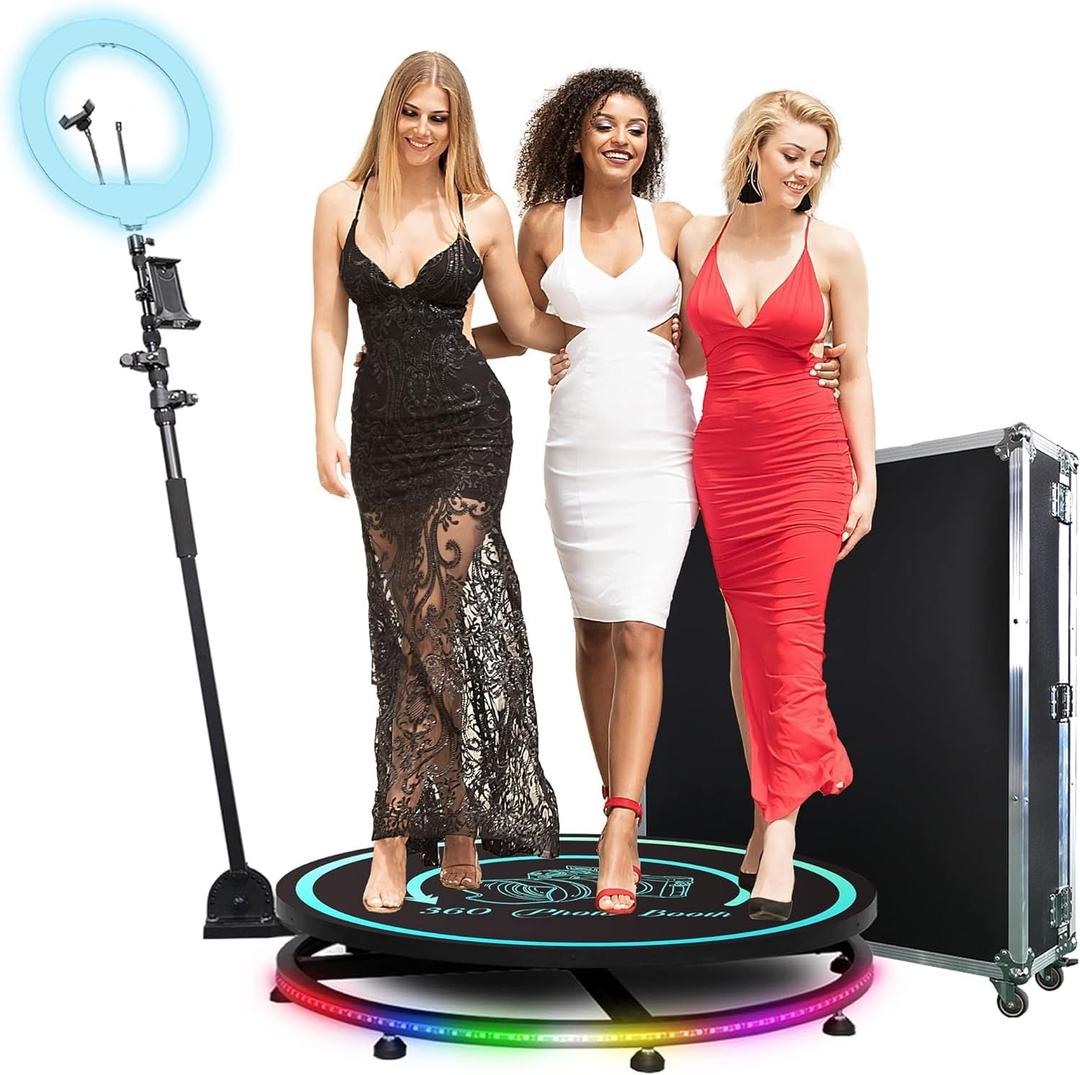 MWE 360 Photo Booth Machine for Parties with Flight Case,Logo Customization,Software APP Remote Automatic 360 Spin Camera Video PhotoBooth 80cm for 3-5 People(31.5"+Flight Case)