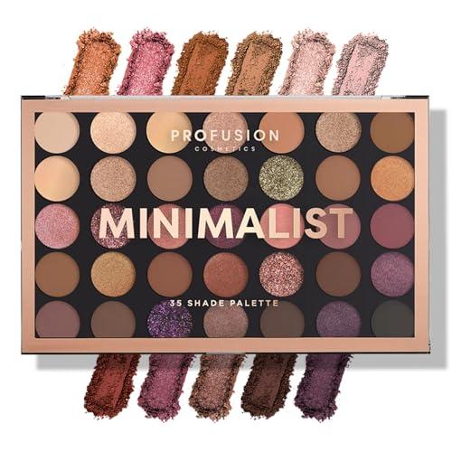 Profusion Cosmetics Minimalist 35 Shade Eyeshadow Palette - Blendable Natural Shades in Matte, Shimmer and Glitter Finishes for Mesmerizing Looks, Vegan & Cruelty-Free Makeup
