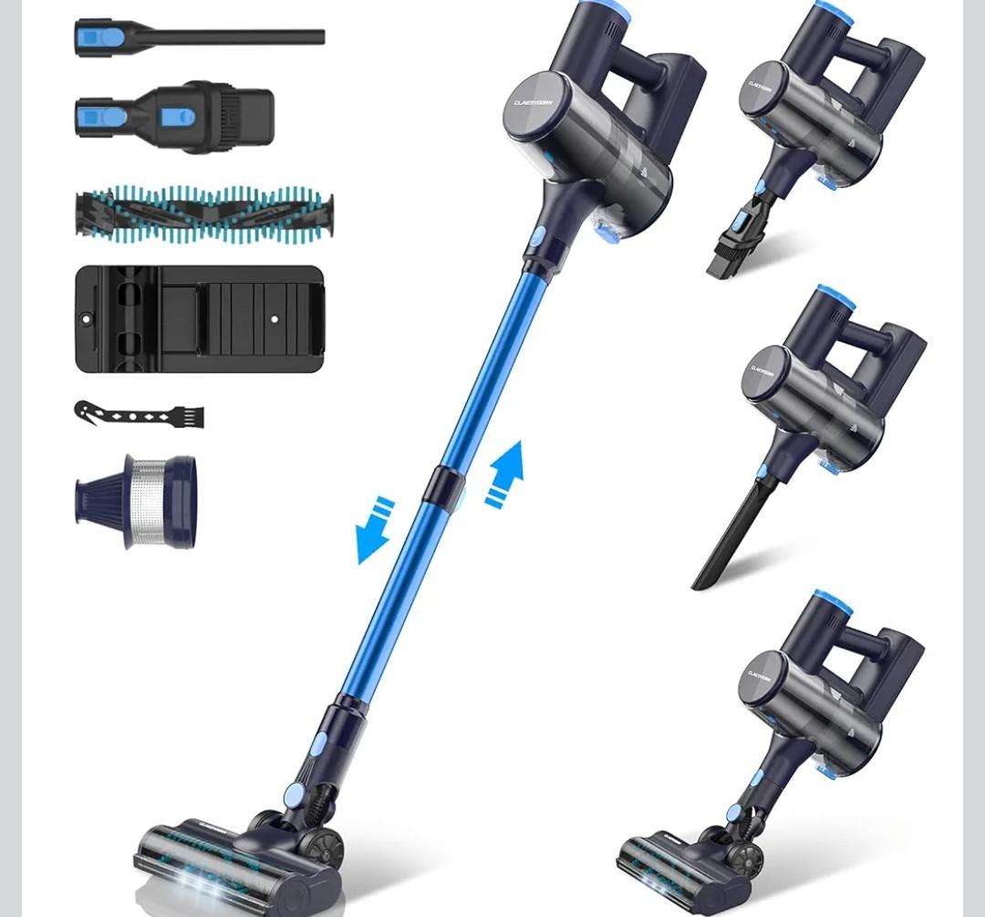 Claesydorn Cordless Vacuum Cleaner, Powerful 6-in-1 Lightweight Stick Vacuum Up to 45mins Runtime with Ultra-Large Capacity Battery, Rechargeable Handheld Vacuum for Hard Floor Pet Hair Home