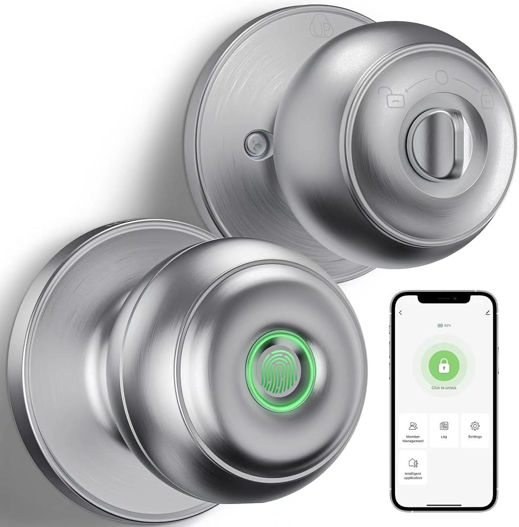 GeekTale Fingerprint Door Knob Lock for Bedroom Basement Garage Office with App, Smart Knob,Biometric Thumbprint Fingerprint Door Lock, Entry Private Passage Mode 3in1