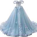 Ball Gown Tulle Off-The-Shoulder Sleeveless Applique Sweep/Brush Train Quinceanera Dresses.18