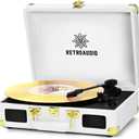 Vinyl Record Player 3-Speed Bluetooth Portable Suitcase Belt-Driven Record Player with 2 Built-in Stereo Speakers Vinyl Vintage Turntable Phonograph Records Player with RCA Line Out, AUX Out (White)