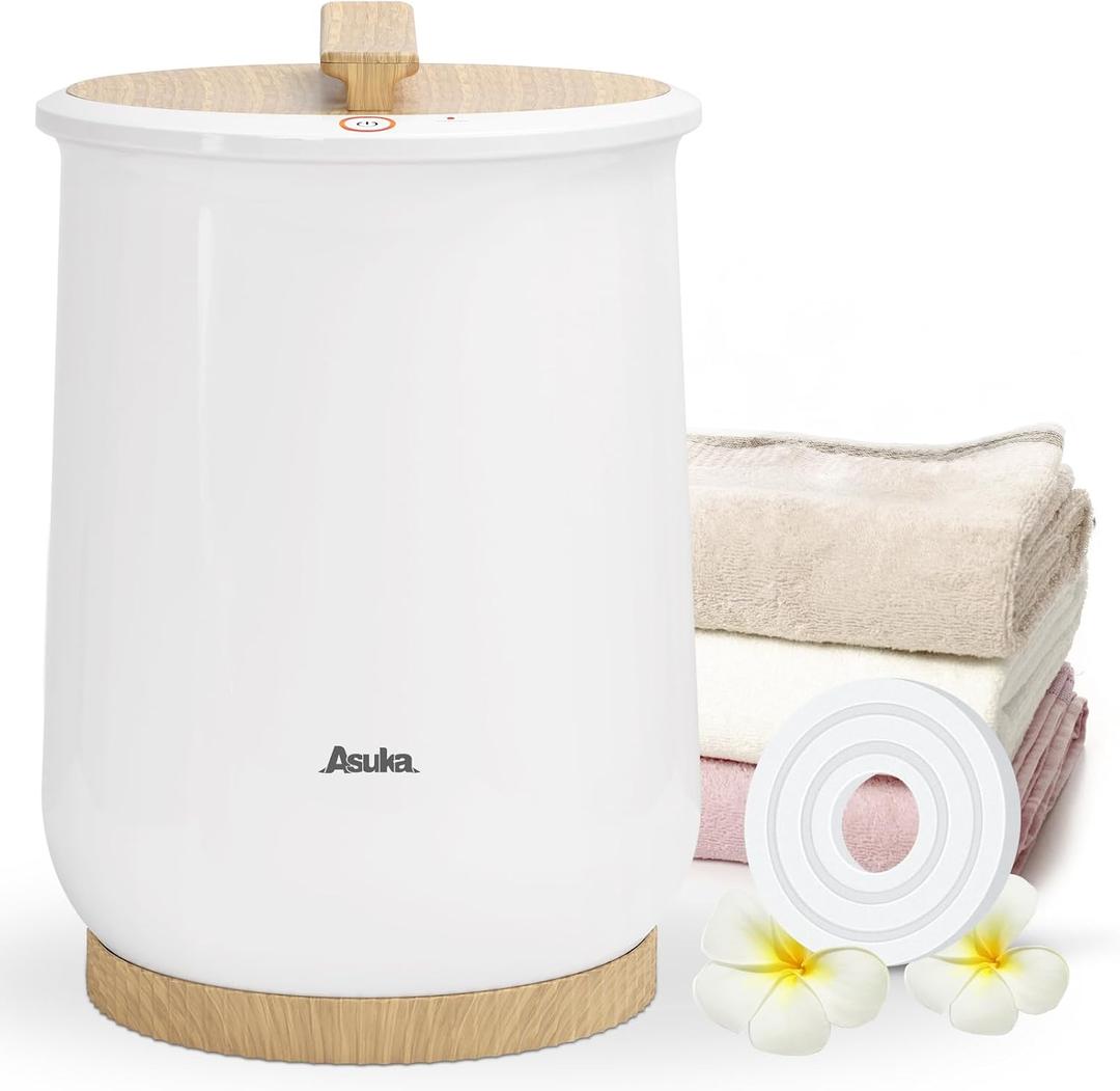Asuka Towel Warmer for Bathroom, Large Towel Warmer Bucket, Easy One-Button Control, Auto Shut-Off, 21L Capacity Fits Up for Two 40"X70" Oversized Towels, PJs Bathrobe, CL1 (Wood), 191313