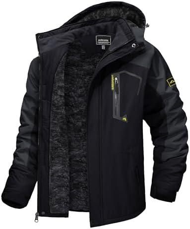 TACVASEN Men's Winter Skiing Jackets Water Resistant Fleece Coats Insulated Thermal Snowboard Jacket Parka Raincoat with Hood L