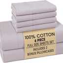 Casa Platino 100% Cotton Full Size Sheets Crisp Percale Sheets Full with 4 Pillowcases, with 15" Deep Pocket Sheet for Secure Fit, Ultra Soft & Cozy, Excellent Quality & Fit Grey Lavender