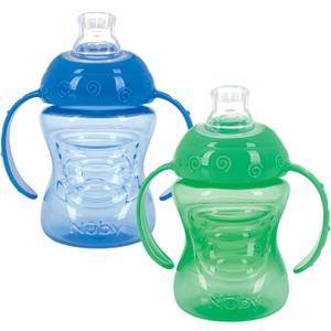 Nuby 2 Pack Sippy Cups with Soft Spout - 10 Oz Toddler Cups Spill Proof with Easy Grip - Dishwasher Safe (Blue & Green)