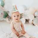 1st Birthday Hat for Baby Boy Girl-Green Gingham First Birthday Cap with Number 1 & Pom Poms, Cute Photo Prop for Baby's 1 Year Old Milestone Party