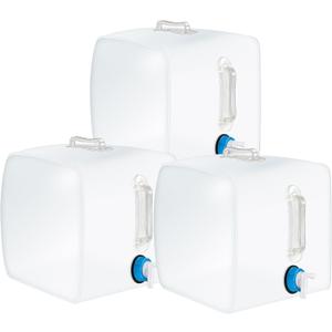3 Pcs Collapsible Water Container with Spigot, Foldable Camping Water Container Portable Camping Storage Carrier Jug for Outdoors Hiking Emergency Kit Backpack (5.3 Gallon,Clear)