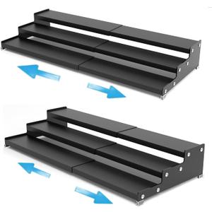 Expandable Spice Rack Storge organizer with 3-Tier step shelf for cabinet,seasoning racks organizion.Great for Kitchen countertop shelves,Pantry and more(2packs/Black)