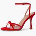 iiimmu Women's Bow Heels 4 IN Stiletto Heeled Sandals for Women Round Open Toe Sandals Elegant Summer Heels Soft PU Leather/Faux Suede. size 10