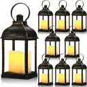 8 Pcs 10 Inch Dark Bronze Decorative Candle Lantern Bulk for Wedding Centerpieces Bronze Lanterns with LED Flameless Candle Indoor Outdoor Battery Powered Hanging Lights for Wedding Party