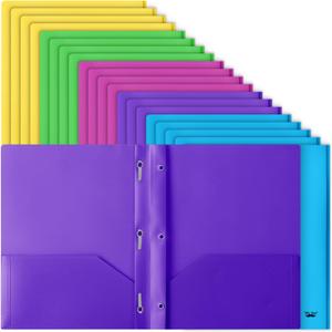 Mr. Pen- Plastic Folders with Pockets and Prongs, 20 Pack, Letter Size, Colorful, Flexible Plastic Folders with Prongs (Bright Colors)