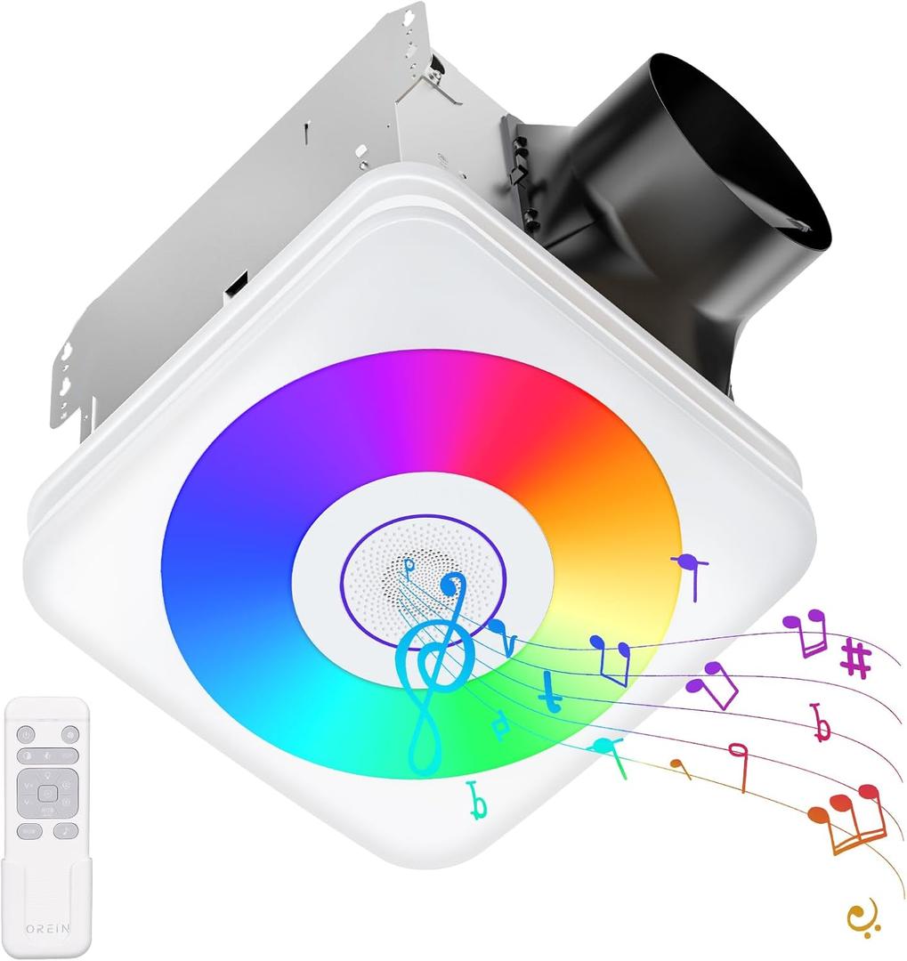 OREiN Bathroom Fan with Bluetooth Speaker, 110/160 CFM 1.0 Sones Bathroom Exhaust Fan with Light, 40W Shower Vent Fan with Light & Remote, 1500lm LED Light 2700K/4000K/6500K & Nightlight, Music Sync