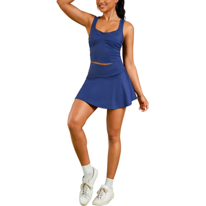 Womens Two Piece Tankini Bathing Suits with Skirt Tummy Control Swimsuits Ladies Swimwear Blue M