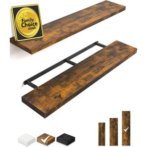 BAYKA Rustic Brown Floating Shelves 47.2in, Set of 2, Wall Mount Wood Shelf