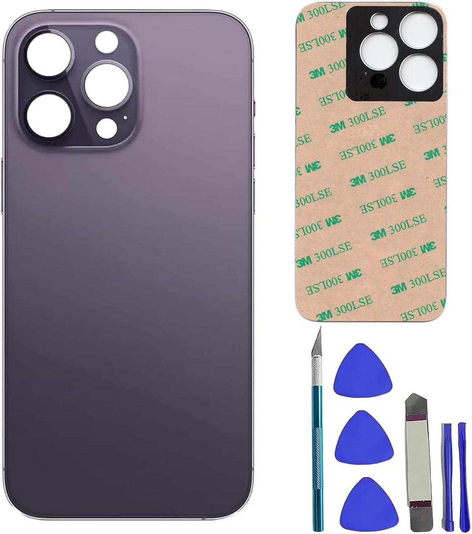 14 Pro Back Glass Replacement for iPhone 14 Pro Rear Back Glass with Pre-Installed Adhesive + Reparing Toolkit(Deep Purple)