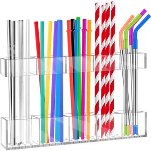 9.5 Acrylic Straw Holder for Cabinet Door with Ultra Sticky Circular Adhesive, Small Kitchen Accessories Container, Reusable Straw Organizer Storage for Cupboard | COMBATCH