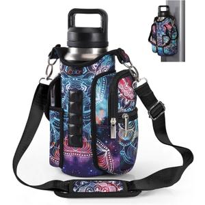icolor Magnetic Gym Bag Water Bottle Carrier Holder with Phone Pockets & Shoulder Strap,Gym Magnetic Bag 5 Built-in Magnets Gym Accessories Organizer Sling Bottle Bag Pouch Sleeve (Mandala)