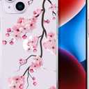 Compatible with iPhone 14 Case Flower for Women Girls Girly Cute Phone Protector Clear with Design Cool Protective,Sakura Pink Peach Cherry Blossom