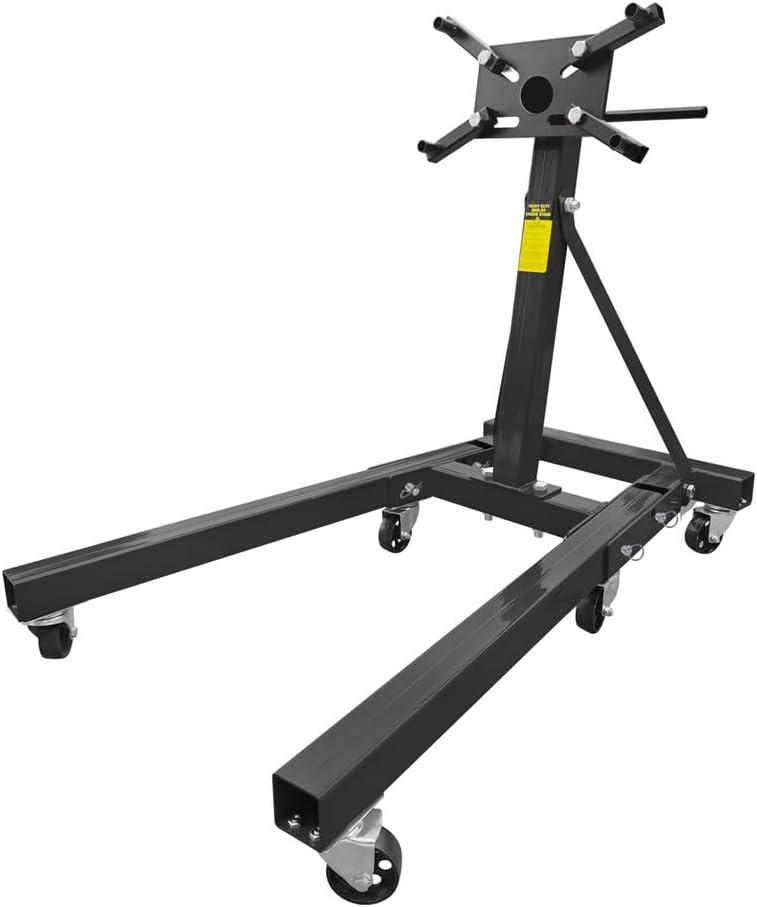 Engine Stand, 2000LBS Capacity Engine Motor Stand with 360-Degree Rotating Head,6 Casters, 4 Adjustable Arms,Folding Heavy-Duty Steel Engine Lift Stand for Auto Motor Repair Black