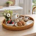 i-lan 20 Inch Oval Rattan Serving Tray 2.4 Inch Wall for Coffee Table Decor
