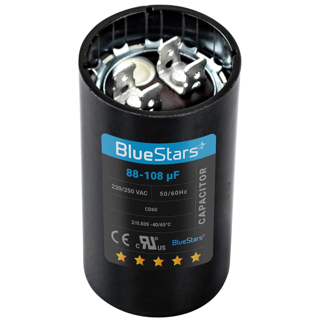 [2025 Upgraded] BlueStars 88-108 uf MFD 220-250VAC Volts Round Motor Start Capacitor 50/60 Hz AC Electric Replacement Part - Universal Fit for AC Motor Run or Fan Start and Cool or Heat Pump Air