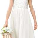 Flower Girl Dress A-Line Chiffon Dress for Girls Birthday Wedding Party Communion Dresses (White, 8-9Y)