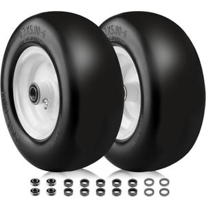 Upgraded 13x5.00-6 Lawn Mower Tires Flat Free, Zero Turn Mower Front Tires for Residential and Commercial, 13x5.0-6 Flat Free Tire and Wheel, 3/4" & 5/8" Bearing, 3.25"-6.6" Center Hub, Pack of 1 