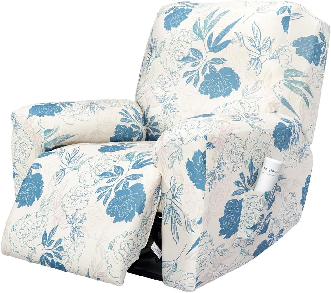FUANGUI Recliner Chair Cover 4-Pieces Lazyboy Cover for Recliner Chair with Storage Pockets Furniture Protector for Living Room, Jacquard Sofa Slipcover for Kids, Pets, Dog and Cat, 21