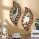 Roowest 2 Pcs Decorative Mirror Wall Decor Leaf Teardrop Mirror Wall Mounted Decorations for Living Room Bedroom Bathroom Vanity Entryway Office(Brown)