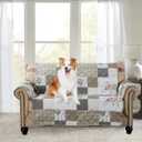Brilliant Sunshine Rose and Toile Patchwork Couch Cover, Quilted Oversized Loveseat Slipcover, 54" Seat Width, Slip Resistant Furniture Protector, 2" Strap, Washable Couch Cover for Dogs, Rose Grey