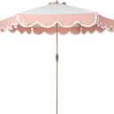 Tempera 9ft Scalloped Patio Umbrellas with Fringe, Market Umbrellas with Water-Resistant and Fade Resistant Canopy, 1.5" Wood Pole & Button Tilt.