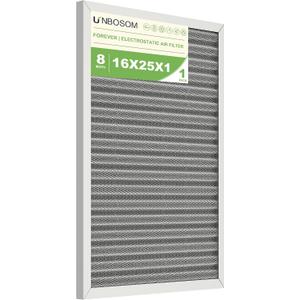 16x25x1 HVAC Furnace Air Filter Reusable& Washable, MERV 8, Electrostatic, Lasts a Lifetime, Breathe Fresher Air in Home and Office (Actual Size: 15.5x24.65x0.82 Inch)
