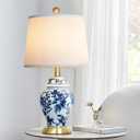 Chinoiserie Table Lamp 23'' Ceramic Table Lamp, Classic Blue and White Bedside Desk Nightstand Lamp for Bedroom Living Room Office College Bookcase Coffee,Dimmable,Single Lamp