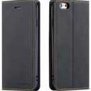 QLTYPRI Case for iPhone SE 2022 5G/SE 2020/8/7, Premium PU Leather Cover TPU Bumper with Card Holder Kickstand Magnetic Adsorption Flip Wallet Case - Black