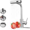 Kitchen Faucets with Pull Down Sprayer,Waterfall Kitchen Sink Faucet,Commercial Utility Stainless Steel Kitchen Faucets,Single Handle Kitchen Sink Faucet with Pull Down Sprayer for 3 Function,Brushed