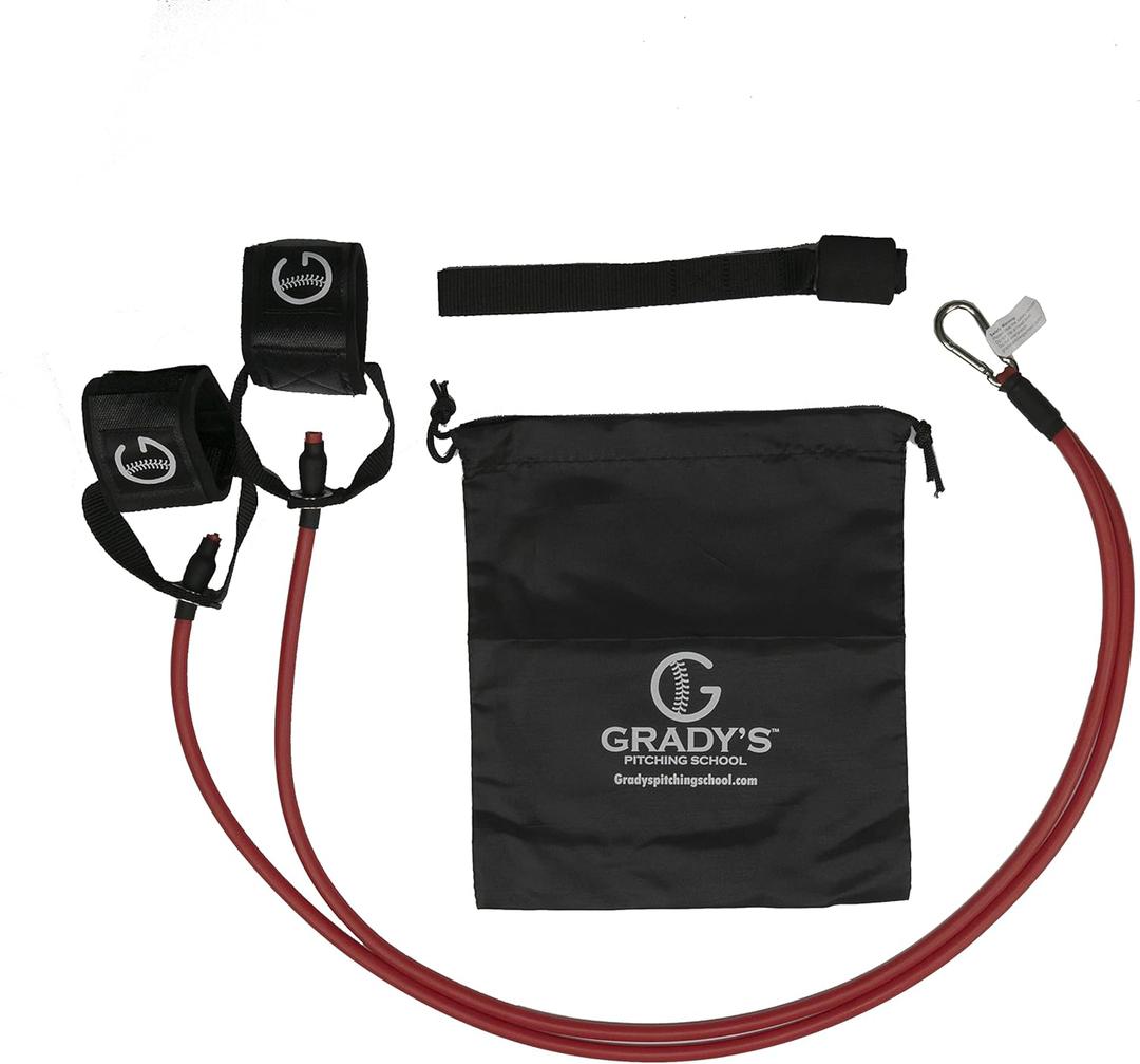Gradys Pitching School Pitching Training Bands with 2 Color-Coded Resistance Levels for Warm-Up and Arm Strength - Resistance Bands for Pitchers for Throwing Velocity, Accuracy, Power, and Flexibility (Red)