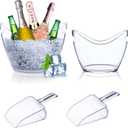 Beverage Tubs for Parties Plastic Ice Bucket for Cocktail Bar Clear Acrylic Wine Bucket with Scoops Drink Bucket Cooler for Chiller Bin for Champagne or Beer (8 L, 4 L)