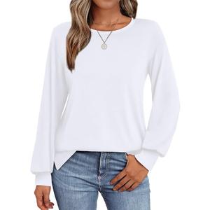 OFEEFAN Long Sleeve Shirts for Women Loose Fit Crew Neck Tunic Tops Basic Tees with Side Split 3XL