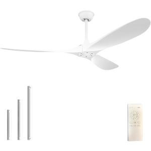 60 Inch Indoor/Outdoor Ceiling Fan with Remote Control,Modern White Ceiling Fan with Reversible Quiet DC Motor,3 ABS Blades for Living Room,Bedroom,Patios,Farmhouse
