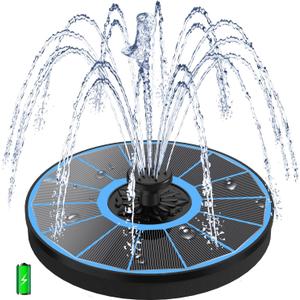Solar Water Fountain with 2000 mAh Battery Backup Works in Cloudy, 3.5 W Glass Small Solar Fountain Pump with 7 Nozzles, Bird Bath Fountains Solar Power for Bird Bath, Hummingbird,Pond, Garden (Blue Panel)