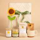 Sunflower Birthday Gift Baskets for Women-Sending Sunshine Self Care Get Well Soon Care Package W/Blanket, Unique Thinking of You Gifs for Mom Sister Her Friends Wife Grandma, Valentines Mothers Day