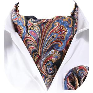 HISDERN Ascot Ties for Men Paisley Cravat Tie and Pocket Square Set Floral Mens Ascot Scarf Handkerchief Wedding Party