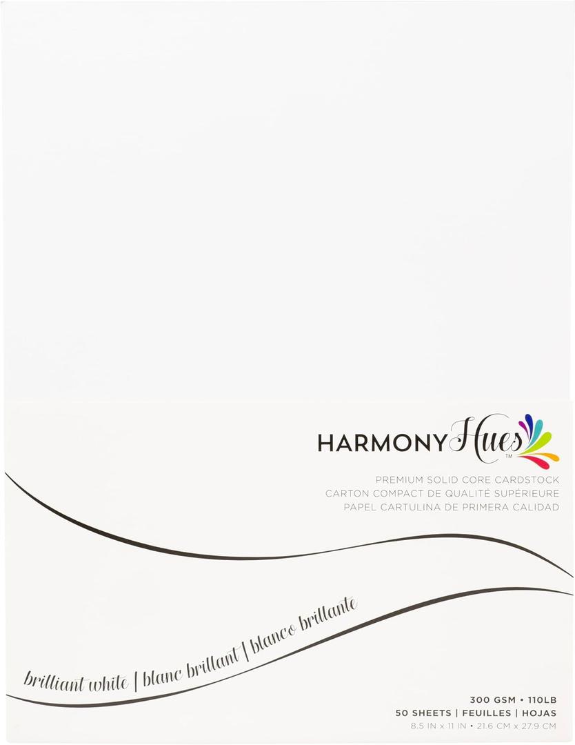 Cardstock 8.5 x 11 Paper Pack - 110 lb Card Stock for Crafts, Cardmaking, Scrapbooks - 50 Heavyweight Double Sided Sheets - Solid Core, 300 GSM, Brilliant White
