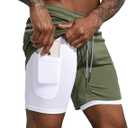 Leidowei Men's 2 in 1 Workout Running Shorts Lightweight Training Yoga Gym 7" Short with Zipper Pockets, Size M
