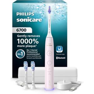 Philips Sonicare 6700 Series Electric Toothbrush  NextGeneration Sonicare Technology, Pressure Sensor, 9 Brushing Settings, SmarTimer, 21Day Runtime, Travel Case, Light Pink, HX7412/04