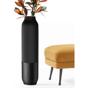 Tall Floor Vase, 23.6 inches (60cm) Tall Vases Sturdy, Luxury, Textured for Decorative Branches Dried Flowers, Floor Vase for Rustic, Living Room, Shelf Decor, Resin Black