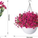 HyeFlora Artificial Faux Hanging Flowers Plants Basket for Outdoor Outside Porch Spring Decoration, Fake Silk Hotpink Daisy UV Resistant Look Real in Planter for Home Patio Balcony Garden