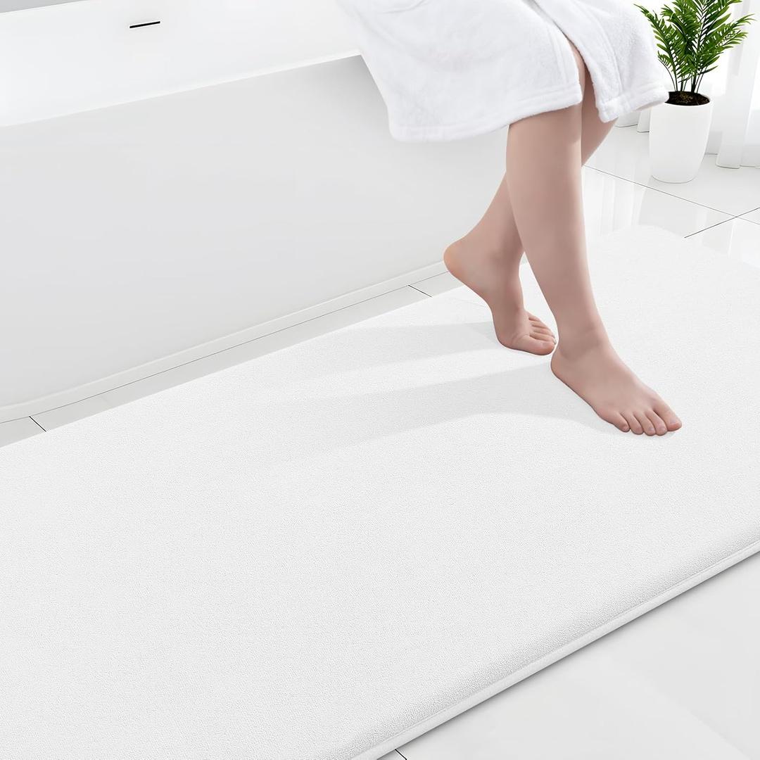 Smiry Memory Foam Bath Mat 44x24, Extra Soft and Absorbent Bathroom Mats, Non Slip Washable Carpet for Floor, Shower and Tub, White