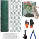 32.8Ft x 16In Plant Cages for Outdoor Plants, Plant Covers from Animals, Garden Wire Plant Protector to Keep Animal Out, Chicken Wire Cloche with Ground Stakes, Nylon Ties